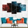 5 panels blue and red marble canvas art