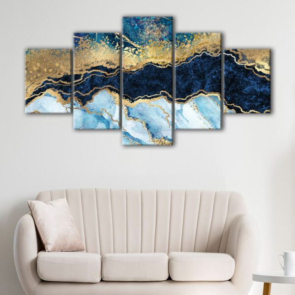 5 panels blue marble canvas art