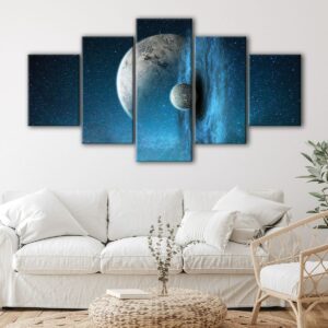 5 panels blue planet canvas art