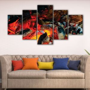 5 panels burning charcoal canvas art