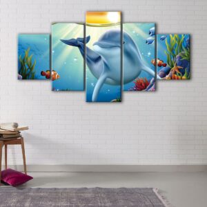 5 panels cartoon dolphin canvas art