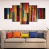 5 panels colored wood abstract canvas art