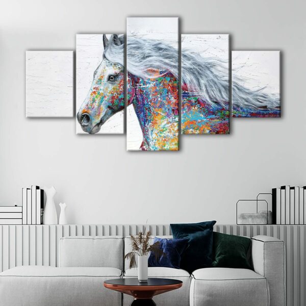 tableau cheval coloré 5 pièces