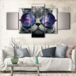 5 panels cool cat canvas art