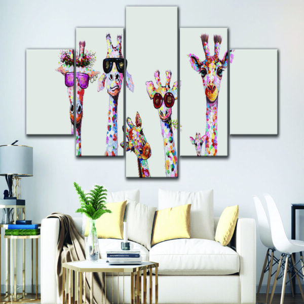 5 panels cool giraffes canvas art