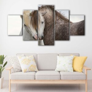 5 panels couple horses canvas art