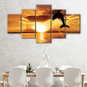 5 panels dolphin sunset canvas art