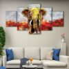 5 panels elephant giclee print canvas art
