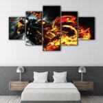 5 panels fire motorcycle canvas art