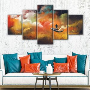 5 panels flying boat canvas art