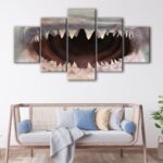 5 panels giant shark mouth canvas art