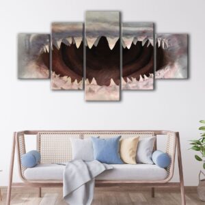5 panels giant shark mouth canvas art