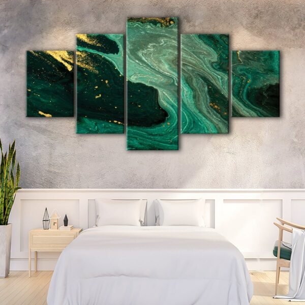 5 panels green marble canvas art