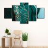 5 panels green marble lines canvas art