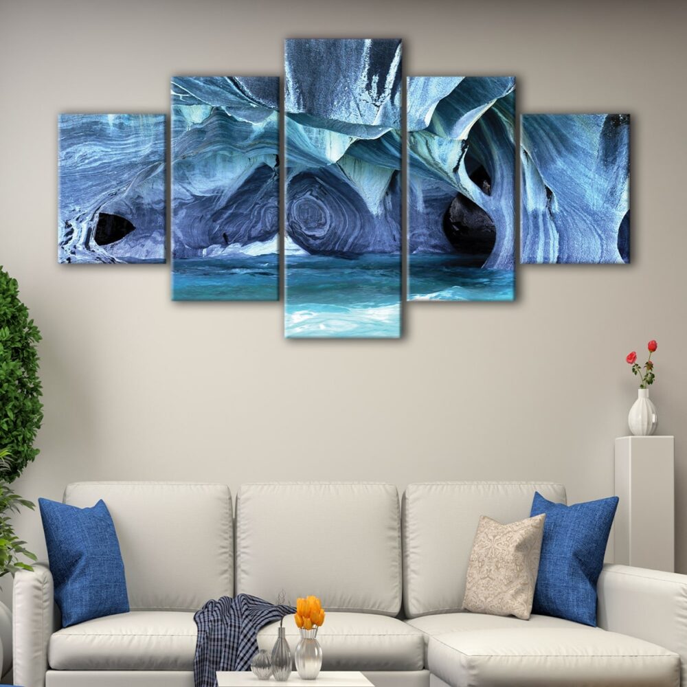 5 panels ice cave abstract canvas art