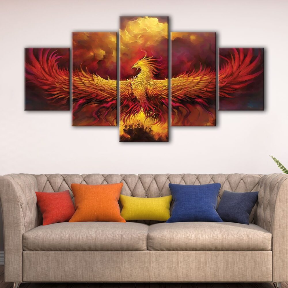 5 panels legendary phoenix canvas art