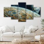 5 panels moon craters canvas art