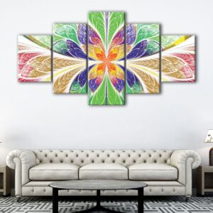 5 panels multicolor fractal canvas art