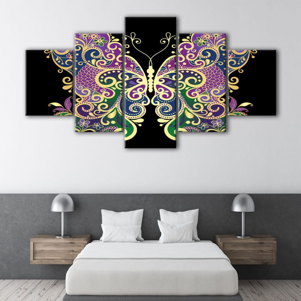 5 panels rainbow butterfuly canvas art