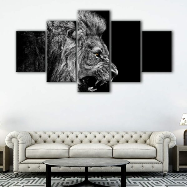 5 panels roaring lion canvas art