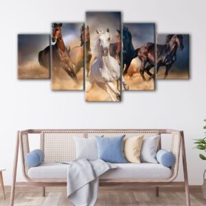 5 panels running horses canvas art