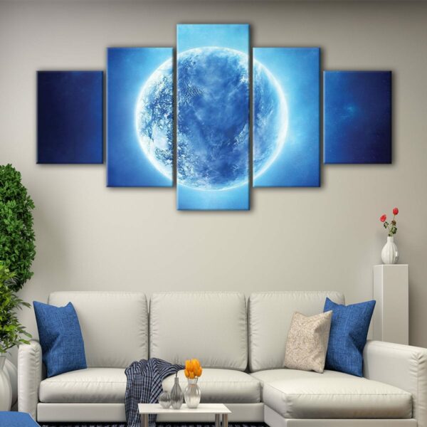 5 panels shiny blue moon canvas art