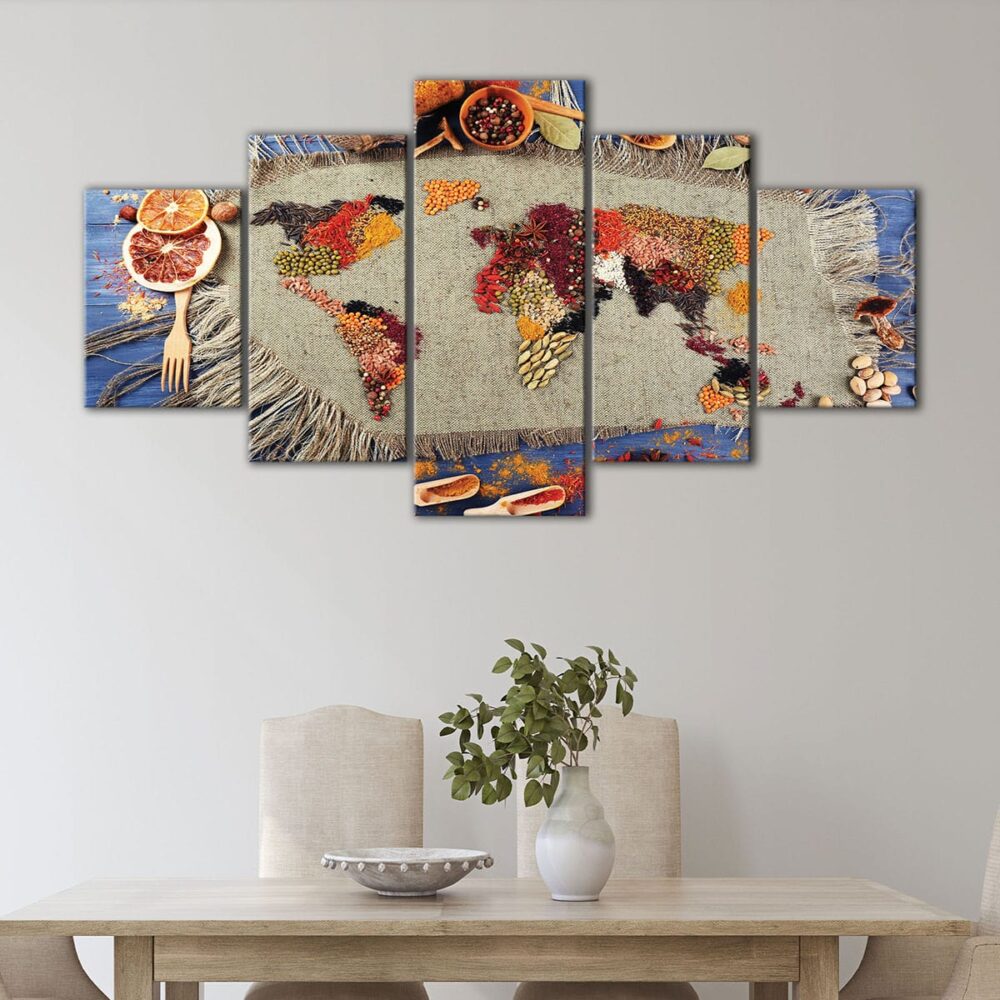 5 panels spices world map canvas art