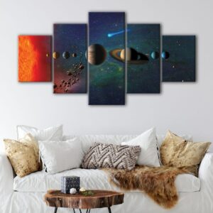 5 panels sun and planets canvas art