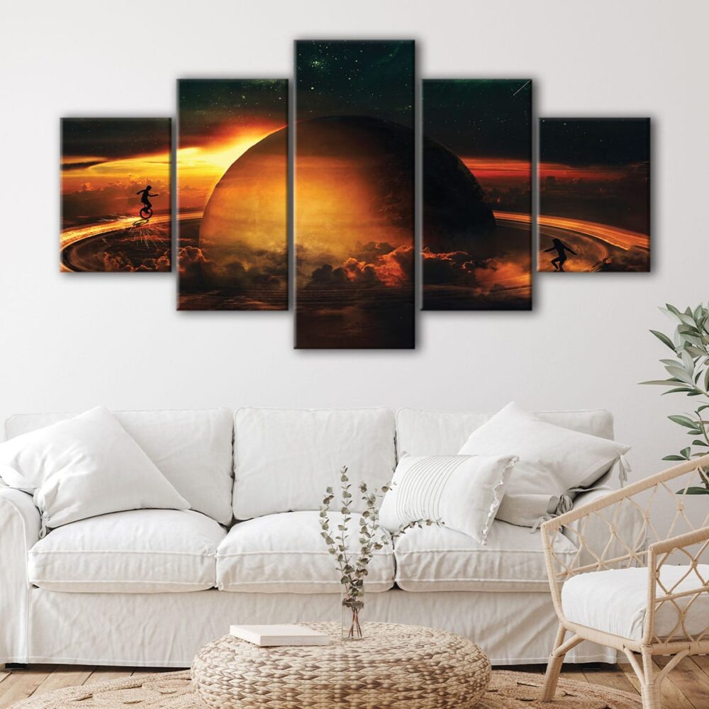 5 panels surreal planet canvas art