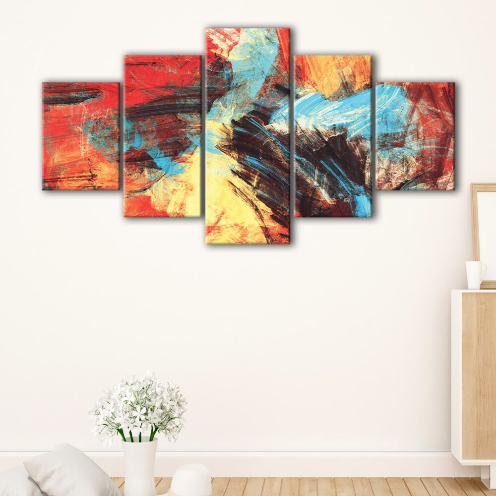 5 panels warm brush strokes canvas art