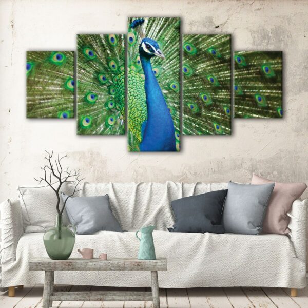 5 panels wonderful peacock canvas art