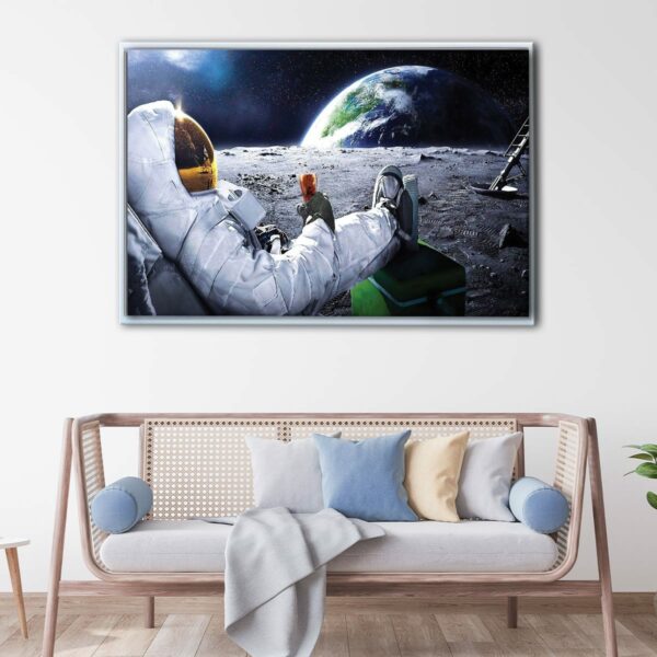 astronaut drinking soda floating frame canvas