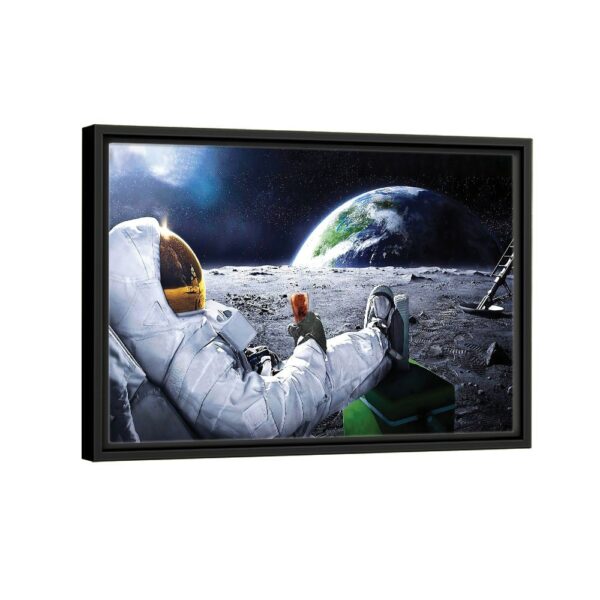 astronaut drinking soda framed canvas black frame