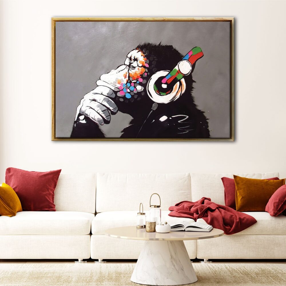 banksy dj monkey floating frame canvas