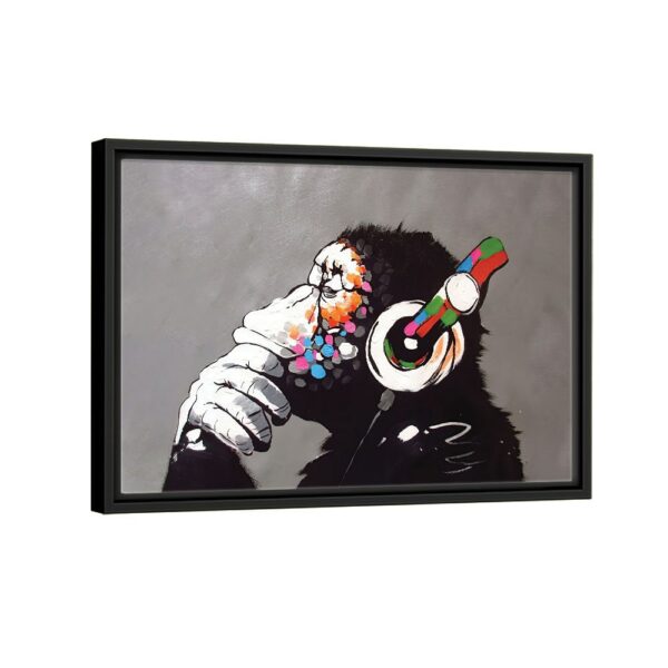 banksy dj monkey framed canvas black frame