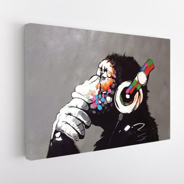 banksy dj monkey stretched canvas