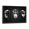 black 3 wise monkeys framed canvas black frame