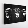 black 3 wise monkeys stretched canvas