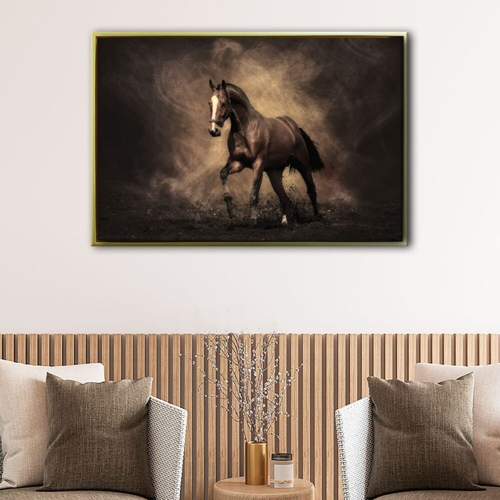 black horse floating frame canvas