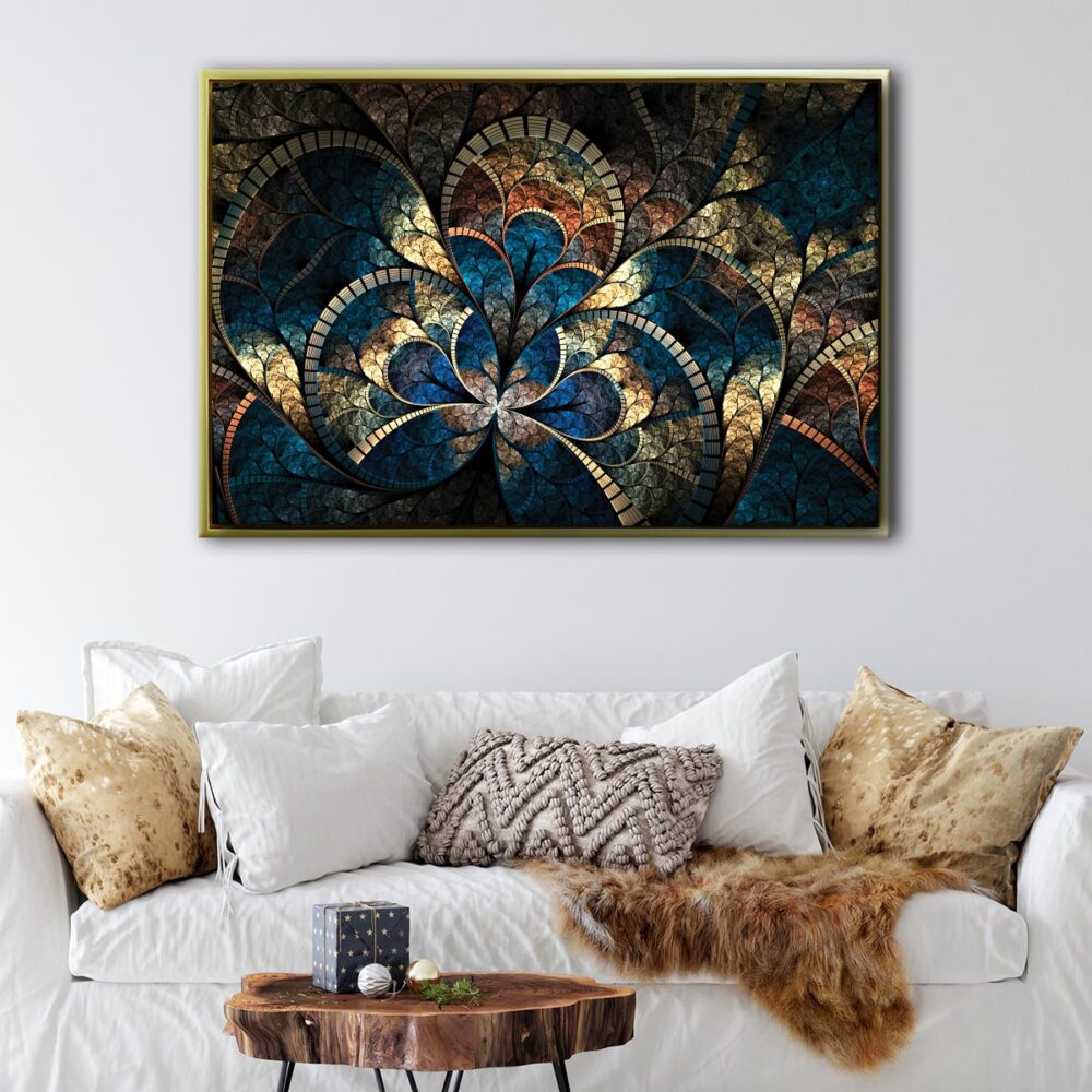 blue and bronze fracta floating frame canvas