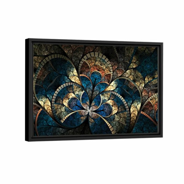 tableau fractale bleue et bronze avec cadre noir