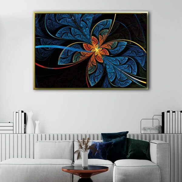 blue fractal floating frame canvas