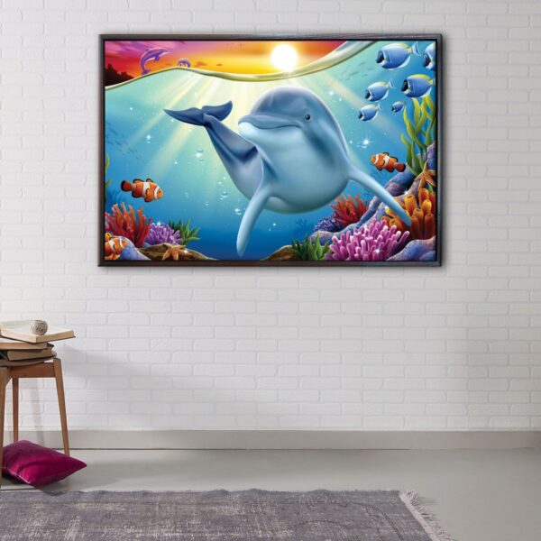 cartoon dolphin floating frame canvas