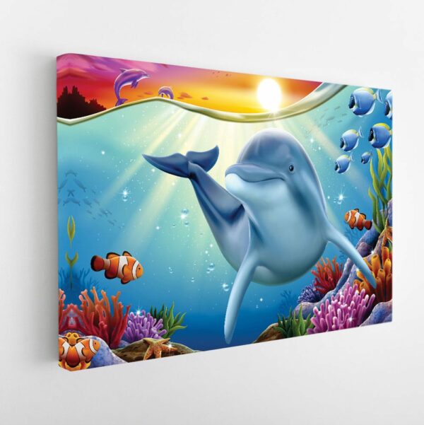 cartoon dolphin stretched canvas