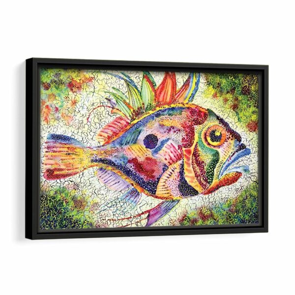 colorful fish framed canvas black frame