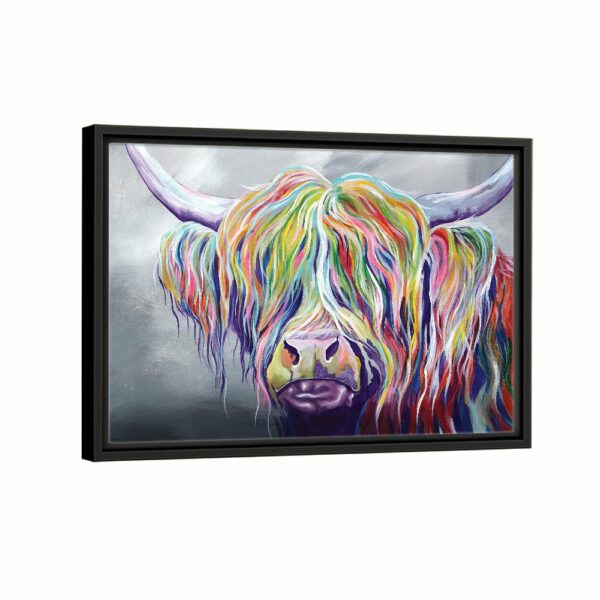 colorful highland cow framed canvas black frame