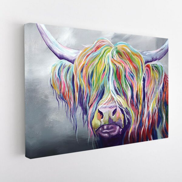 colorful highland cow stretched canvas