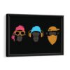 colorful wise monkeys framed canvas black frame