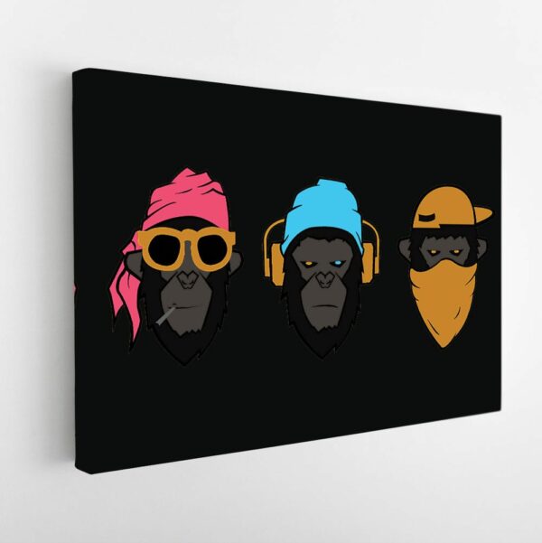 colorful wise monkeys stretched canvas