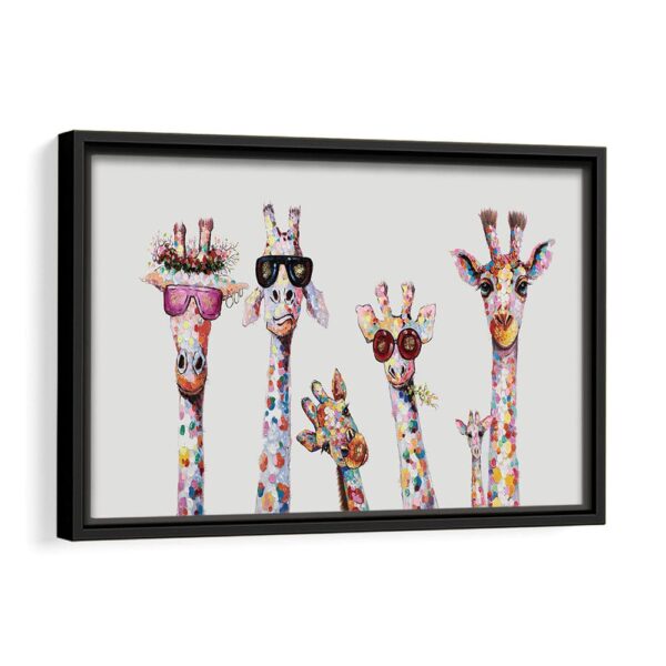 cool giraffes framed canvas black frame